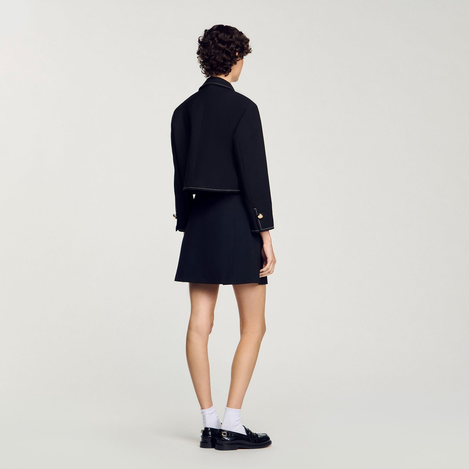 Sandro Peter Pan collar cropped jacket Black