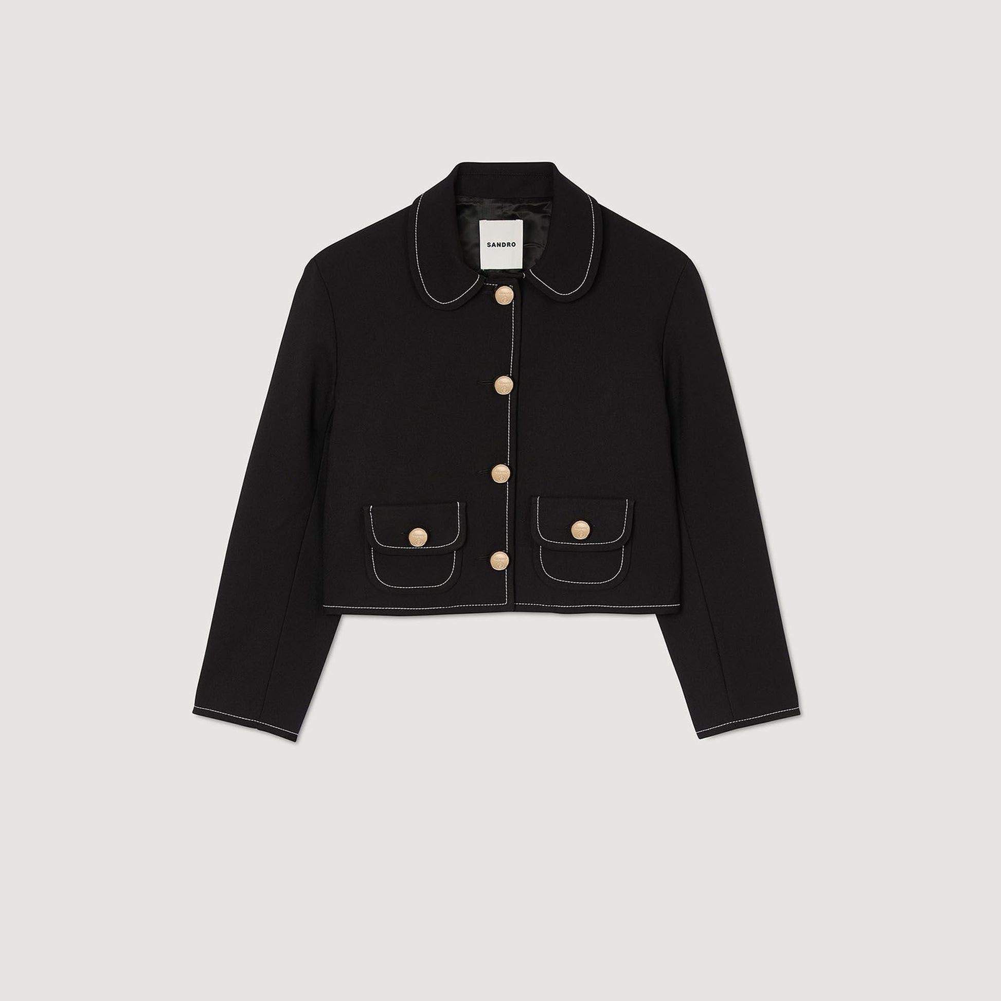 Sandro Peter Pan collar cropped jacket Black