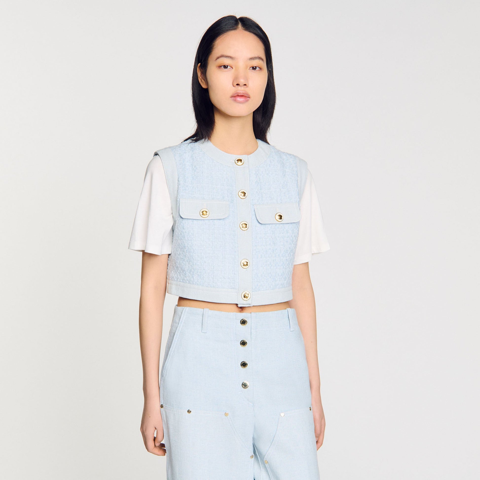 Sandro Decorative tweed jacket Sky Blue