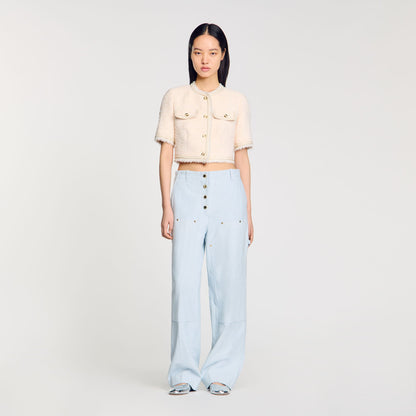 Sandro Short-sleeved tweed jacket Ecru / Pink