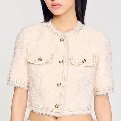 Sandro Short-sleeved tweed jacket Ecru / Pink