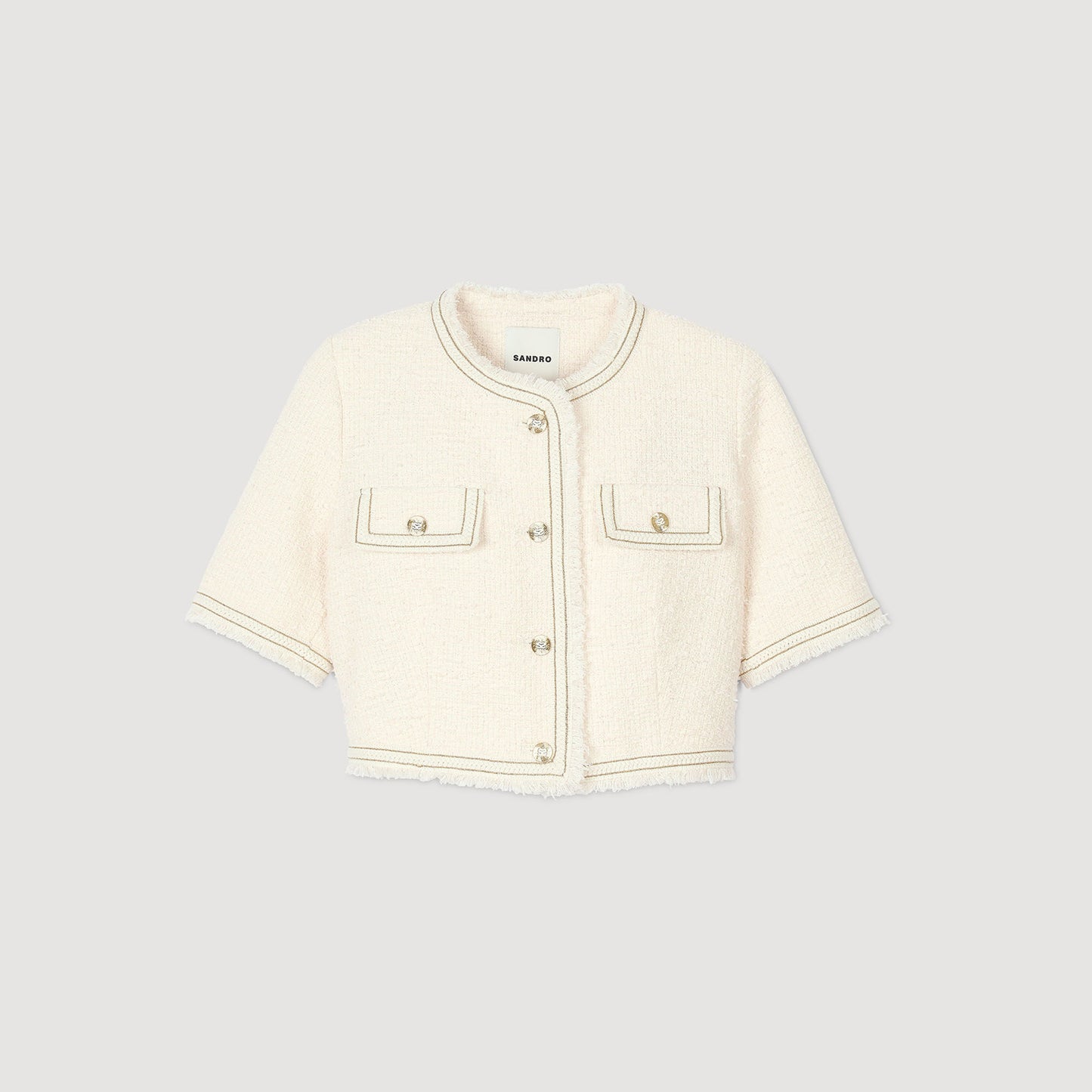 Sandro Short-sleeved tweed jacket Ecru / Pink