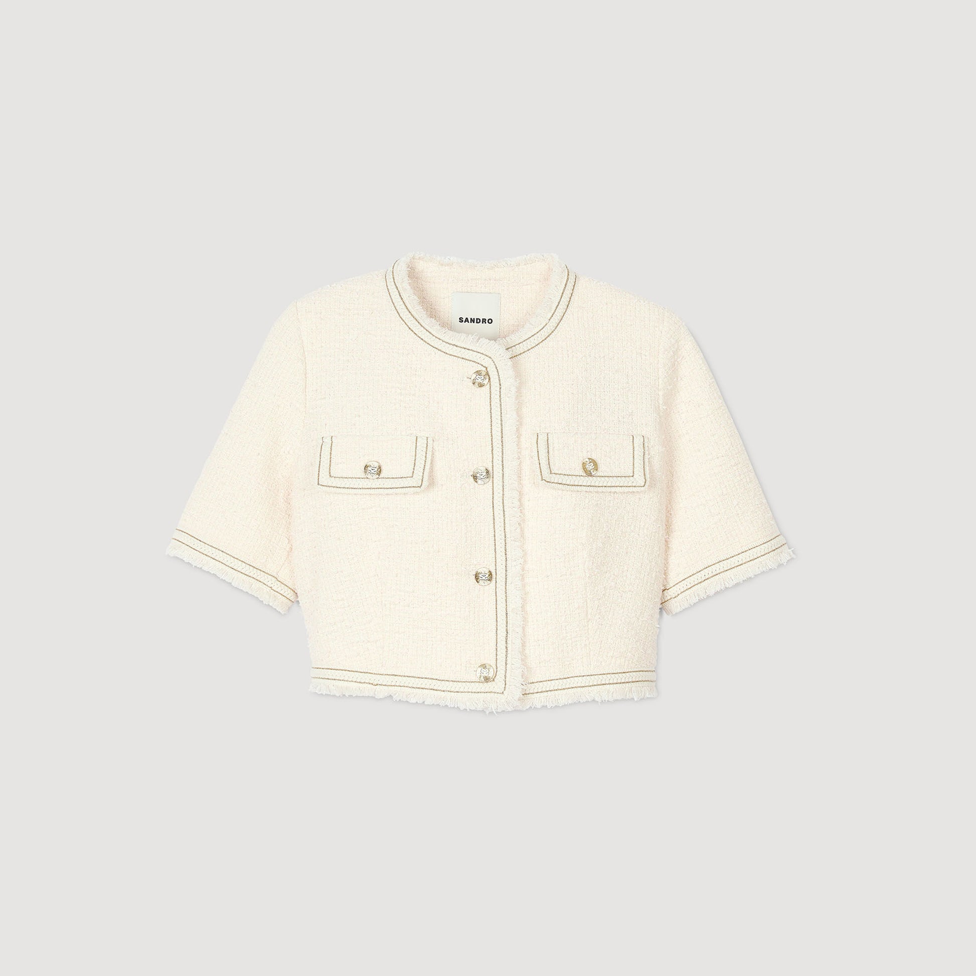 Sandro Short-sleeved tweed jacket Ecru / Pink
