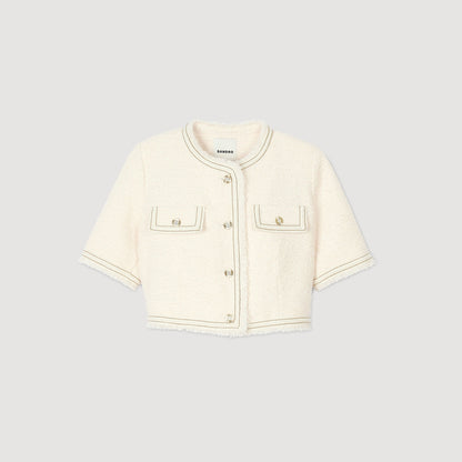 Sandro Short-sleeved tweed jacket Ecru / Pink