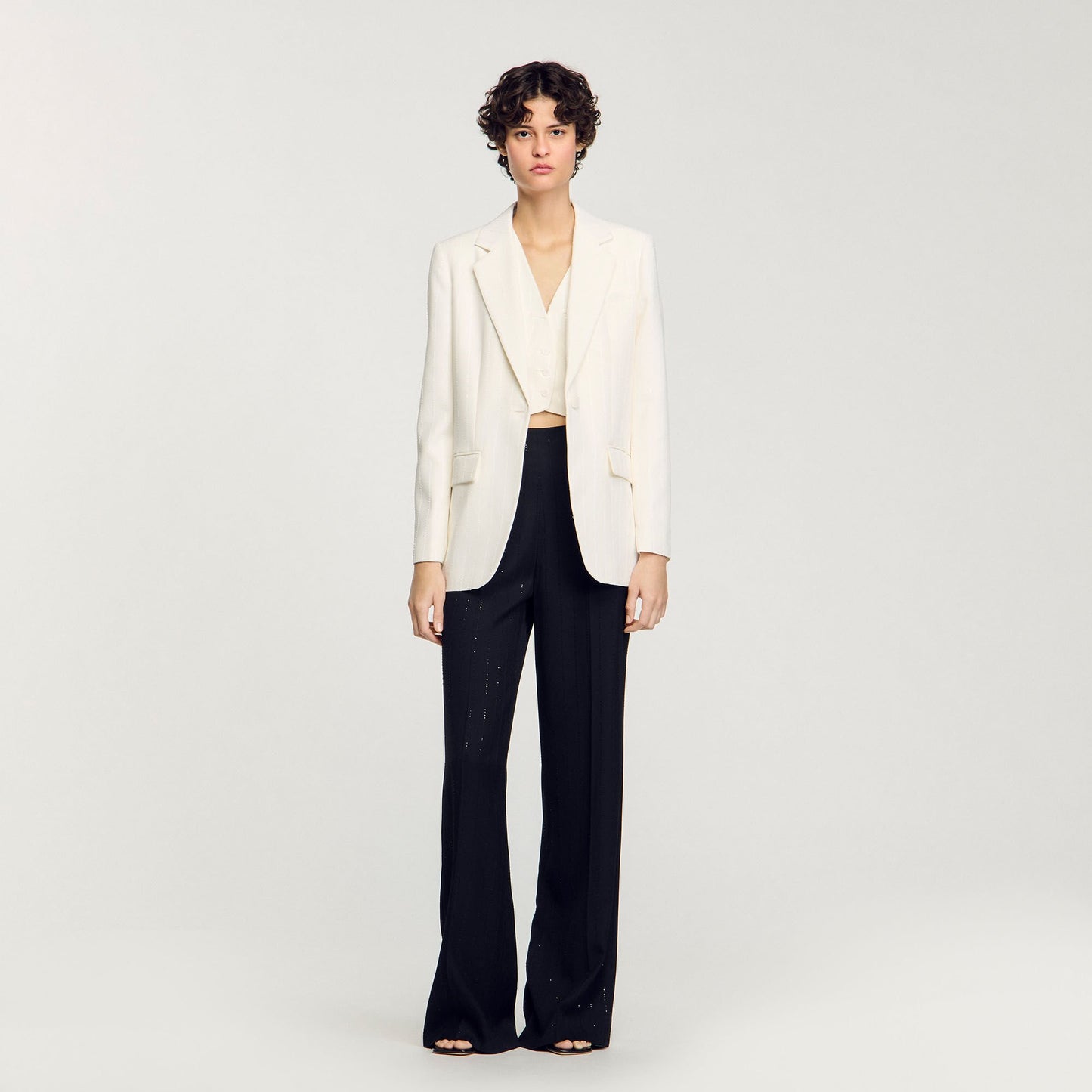 Sandro Sequinned suit jacket Ecru