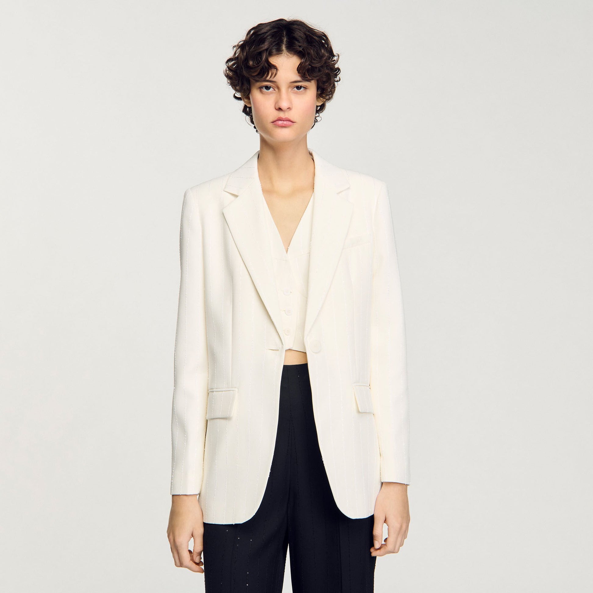 Sandro Sequinned suit jacket Ecru