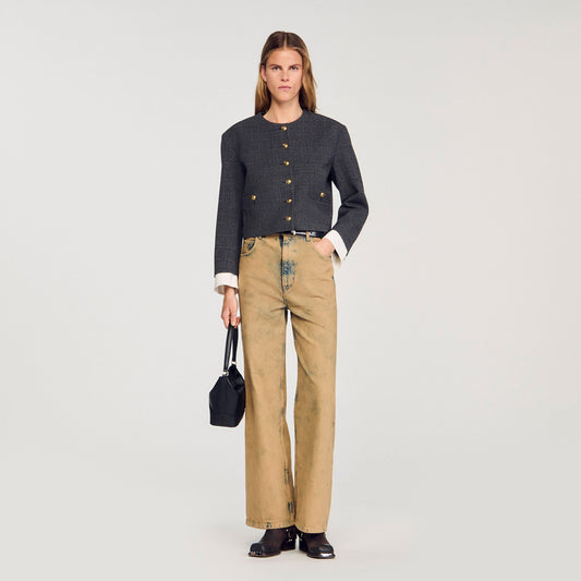 Sandro Rhinestone tailored jacket Grey / Brown