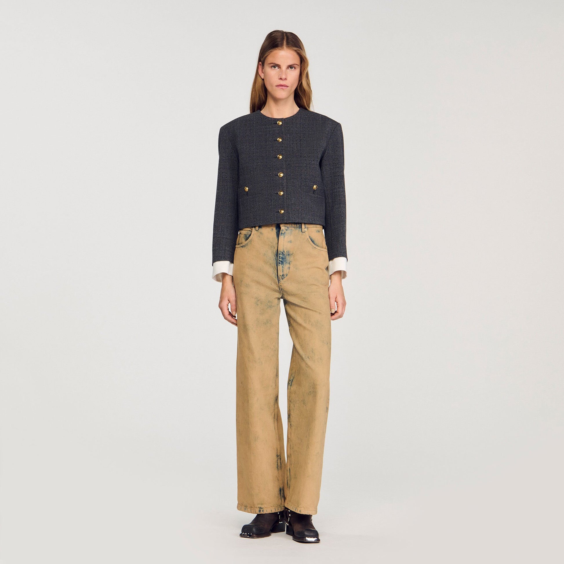 Sandro Rhinestone tailored jacket Grey / Brown