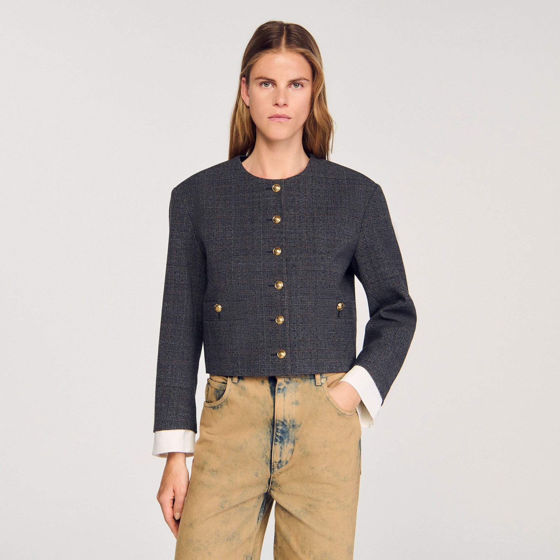 Sandro Rhinestone tailored jacket Grey / Brown