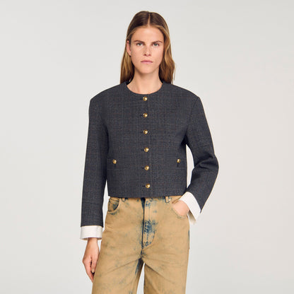 Sandro Rhinestone tailored jacket Grey / Brown
