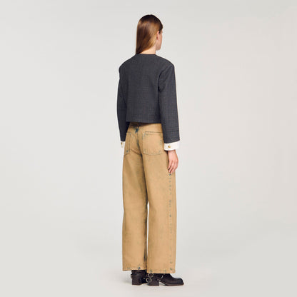 Sandro Rhinestone tailored jacket Grey / Brown