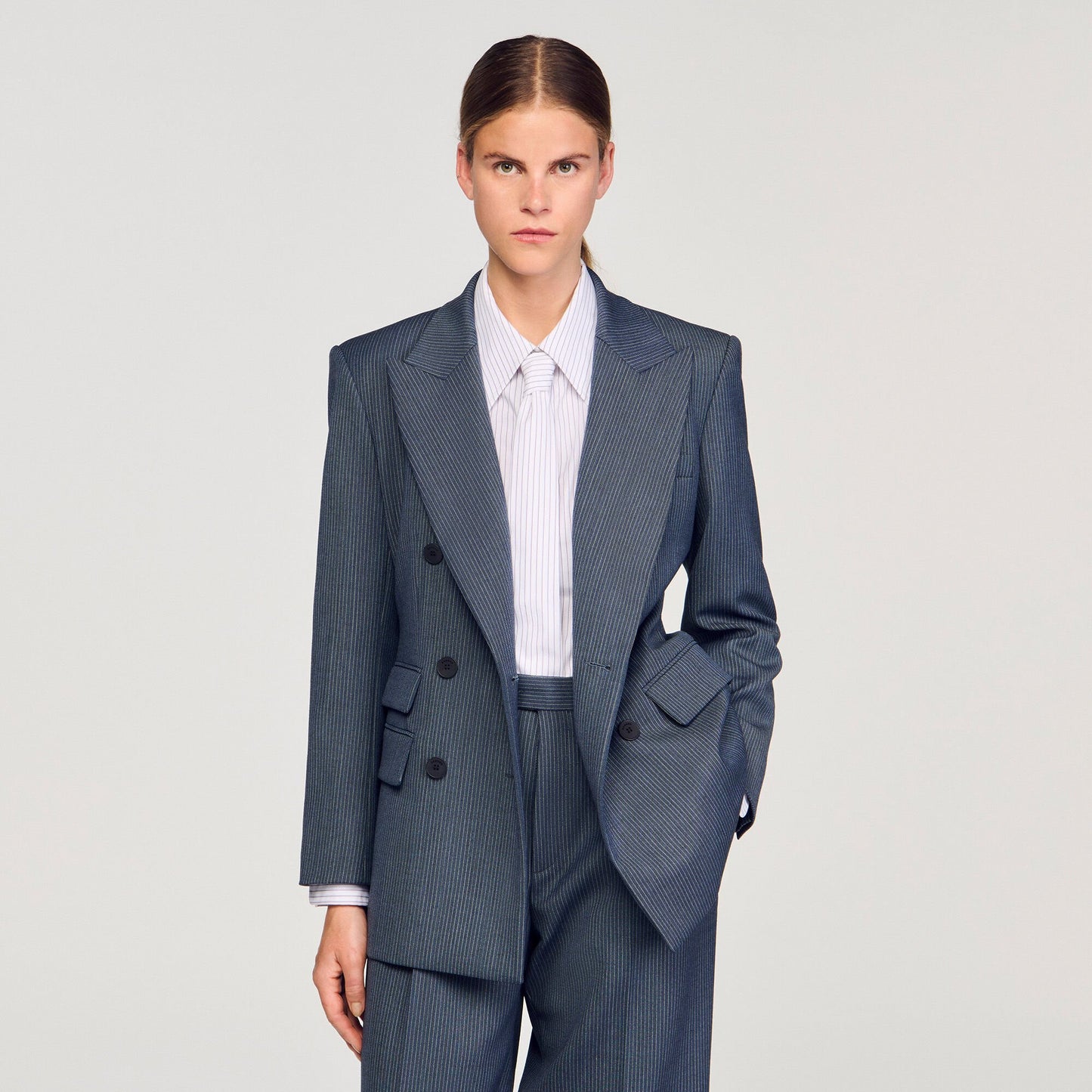 Sandro Striped tailored jacket Blue