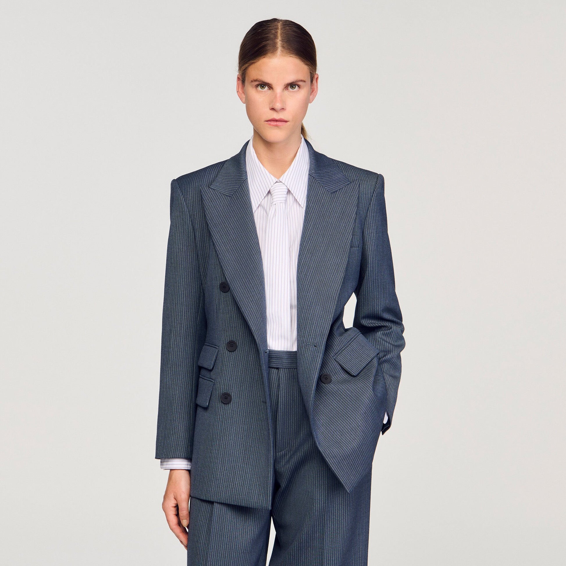 Sandro Striped tailored jacket Blue