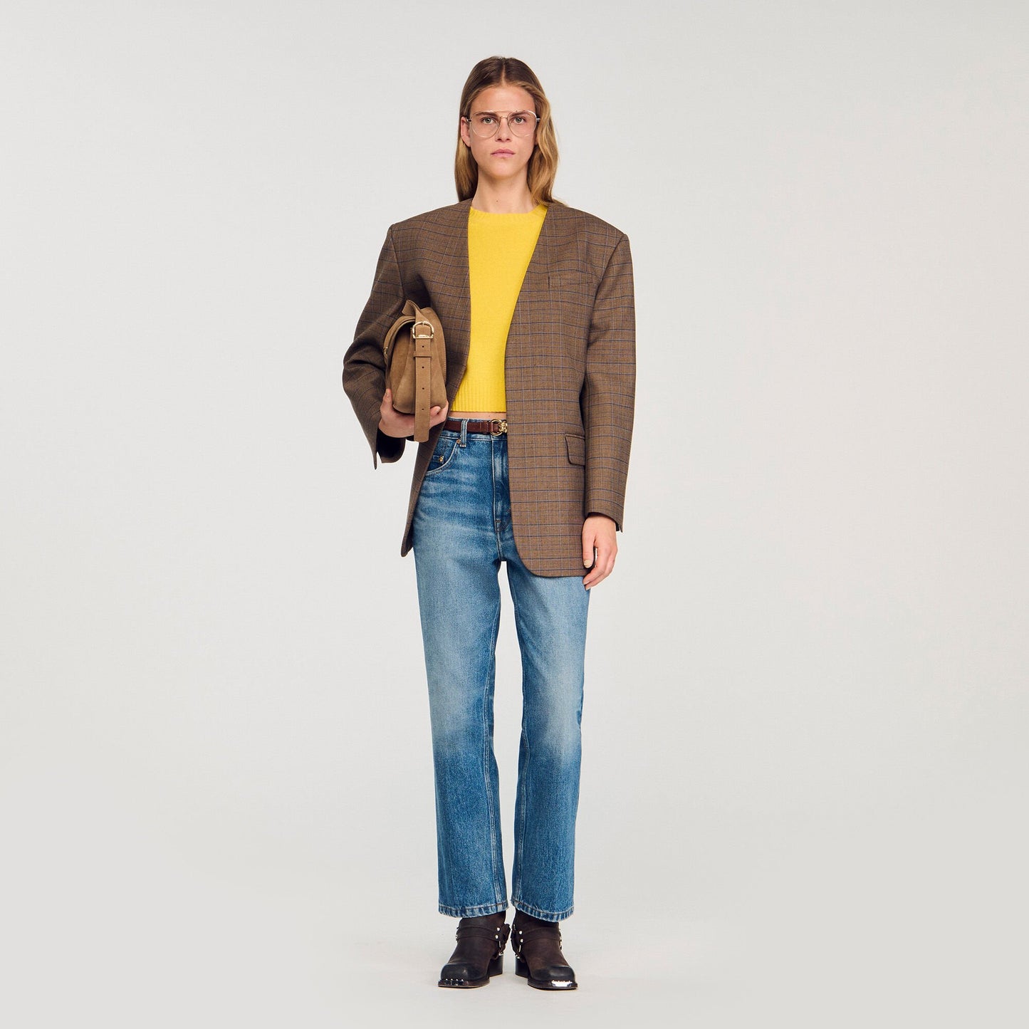 Sandro Oversized checked jacket Ocher / Blue
