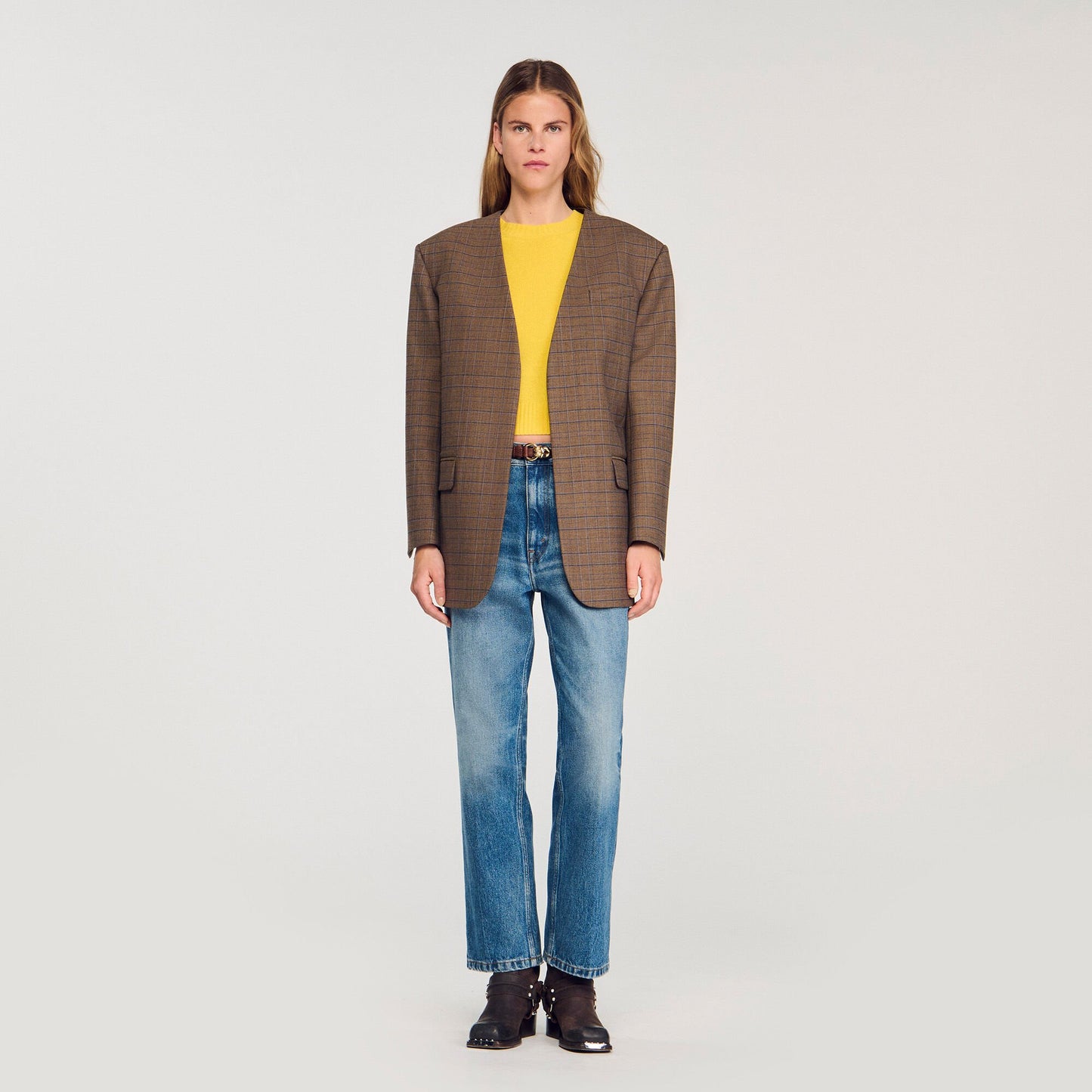 Sandro Oversized checked jacket Ocher / Blue