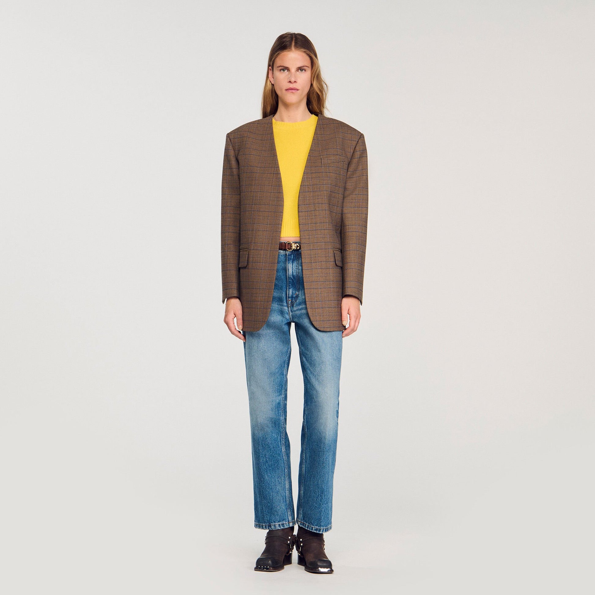 Sandro Oversized checked jacket Ocher / Blue