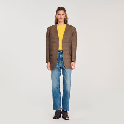 Sandro Oversized checked jacket Ocher / Blue