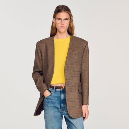 Sandro Oversized checked jacket Ocher / Blue