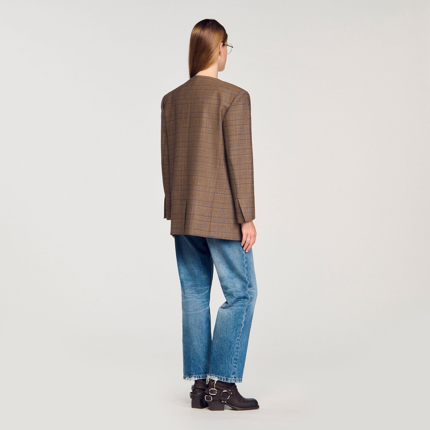 Sandro Oversized checked jacket Ocher / Blue
