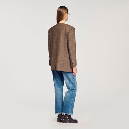 Sandro Oversized checked jacket Ocher / Blue