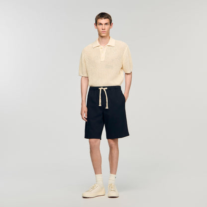 Sandro Elasticated waist cotton shorts Navy Blue