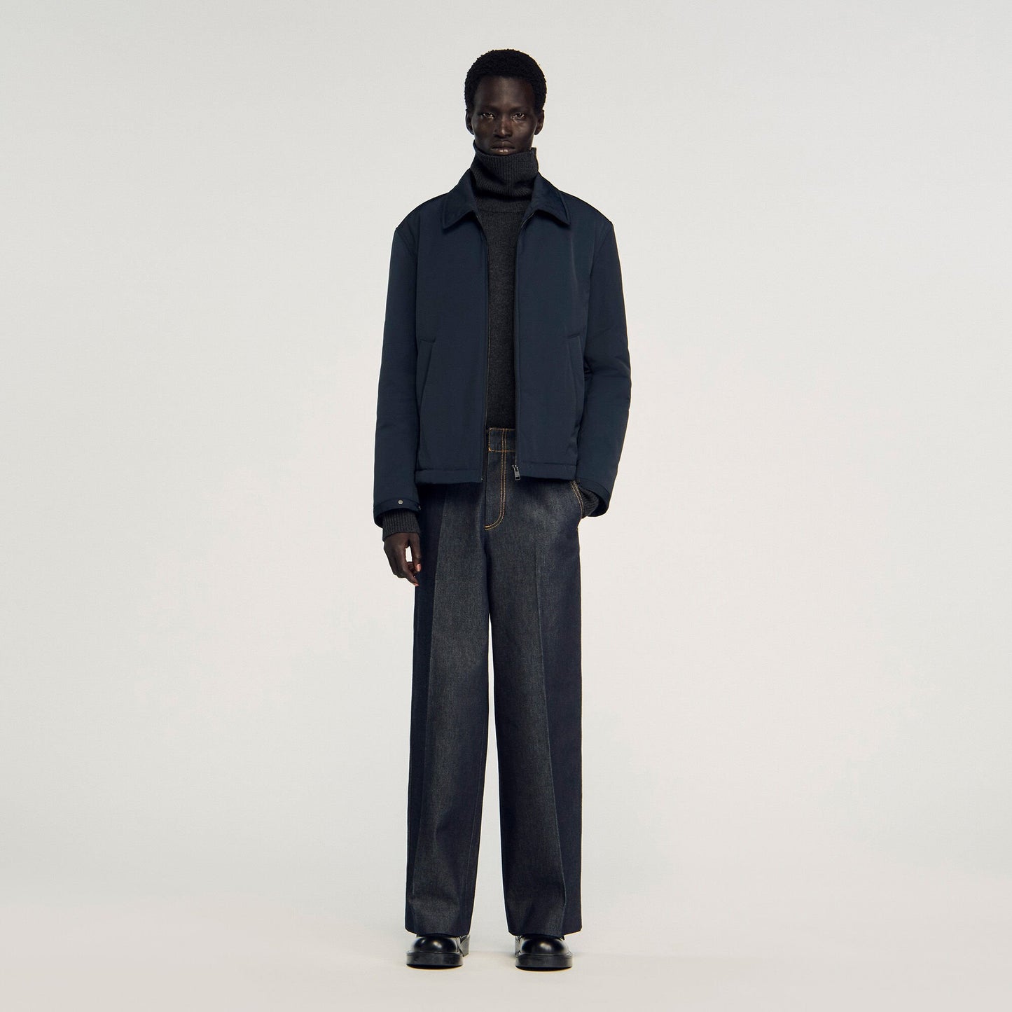 Sandro Quilted zip-up jacket Navy Blue