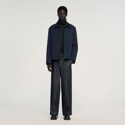 Sandro Quilted zip-up jacket Navy Blue