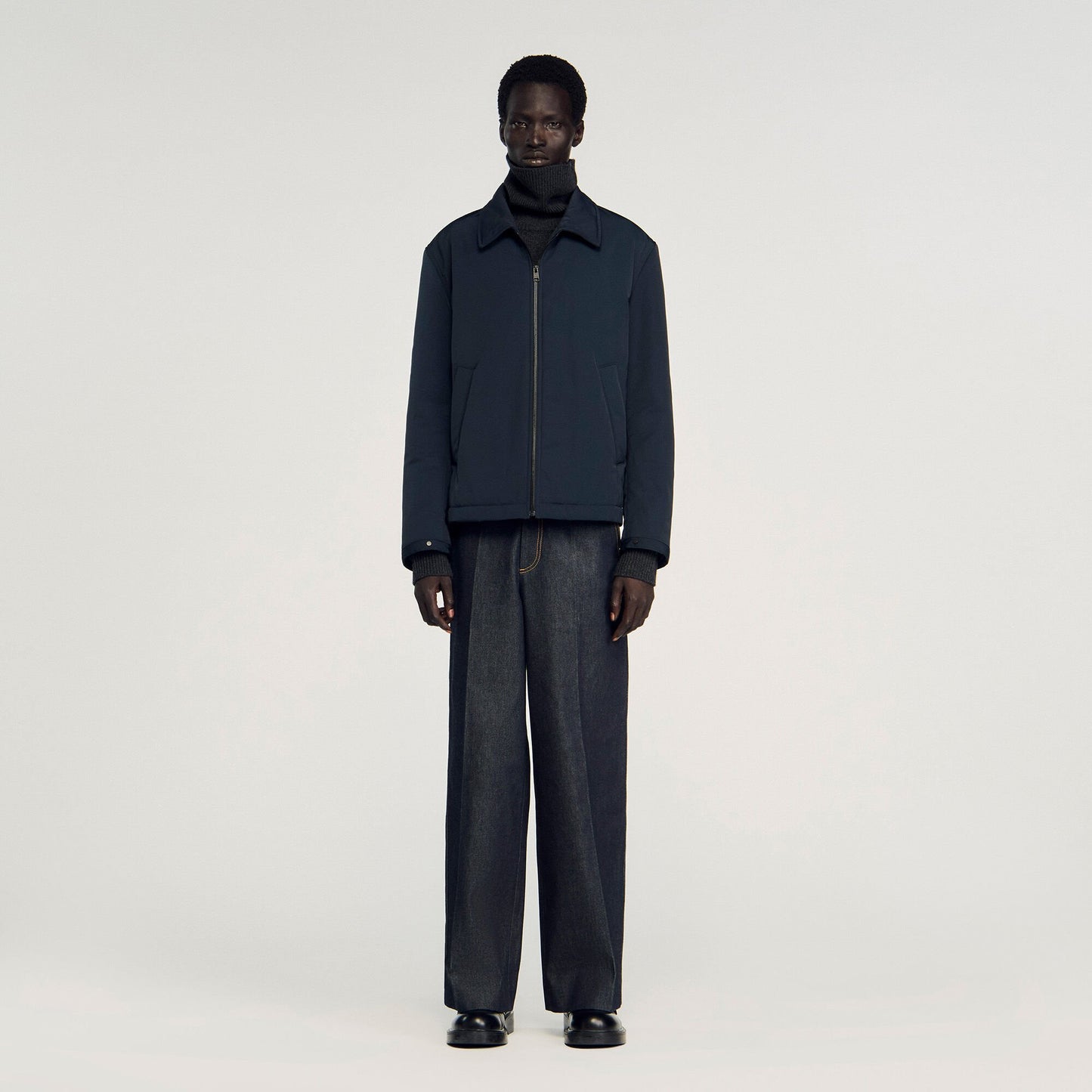 Sandro Quilted zip-up jacket Navy Blue