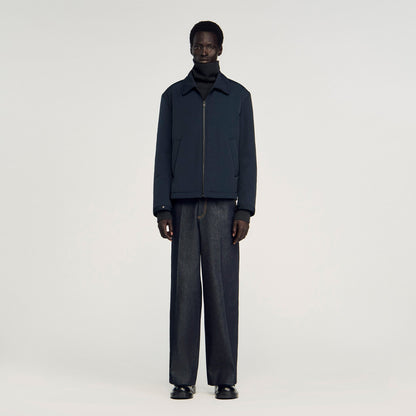 Sandro Quilted zip-up jacket Navy Blue