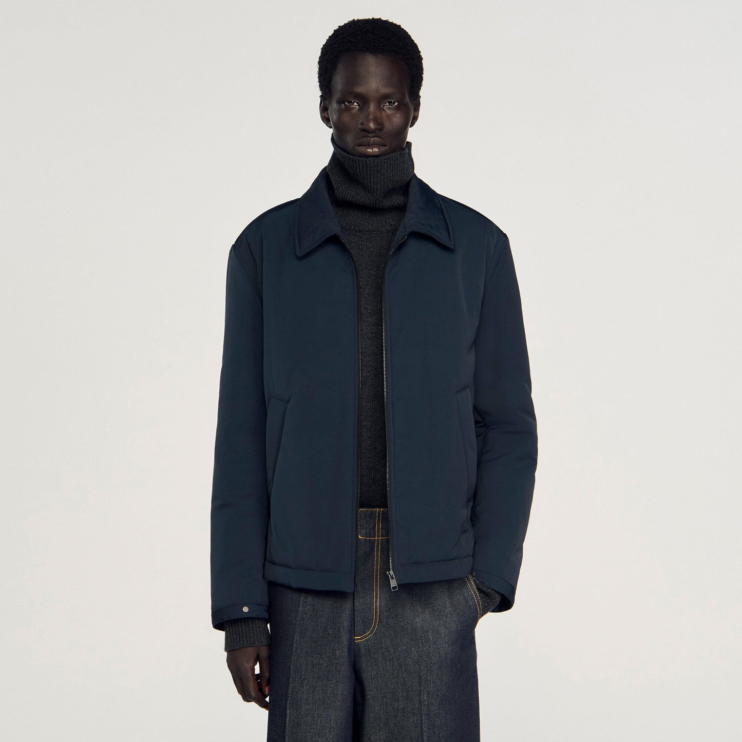 Sandro Quilted zip-up jacket Navy Blue