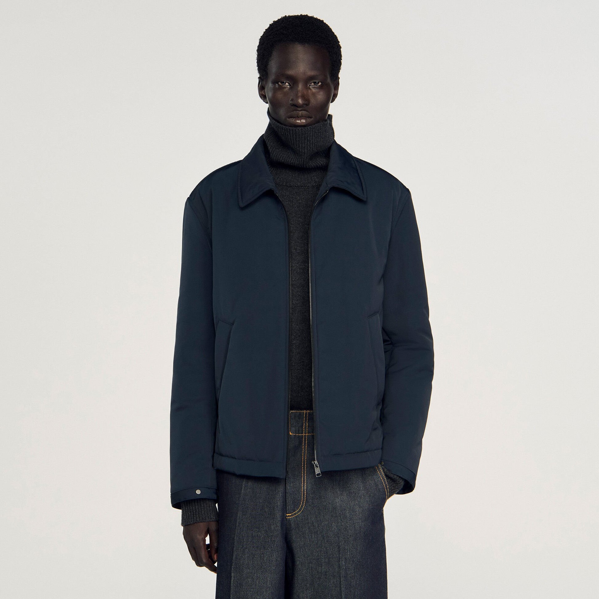 Sandro Quilted zip-up jacket Navy Blue