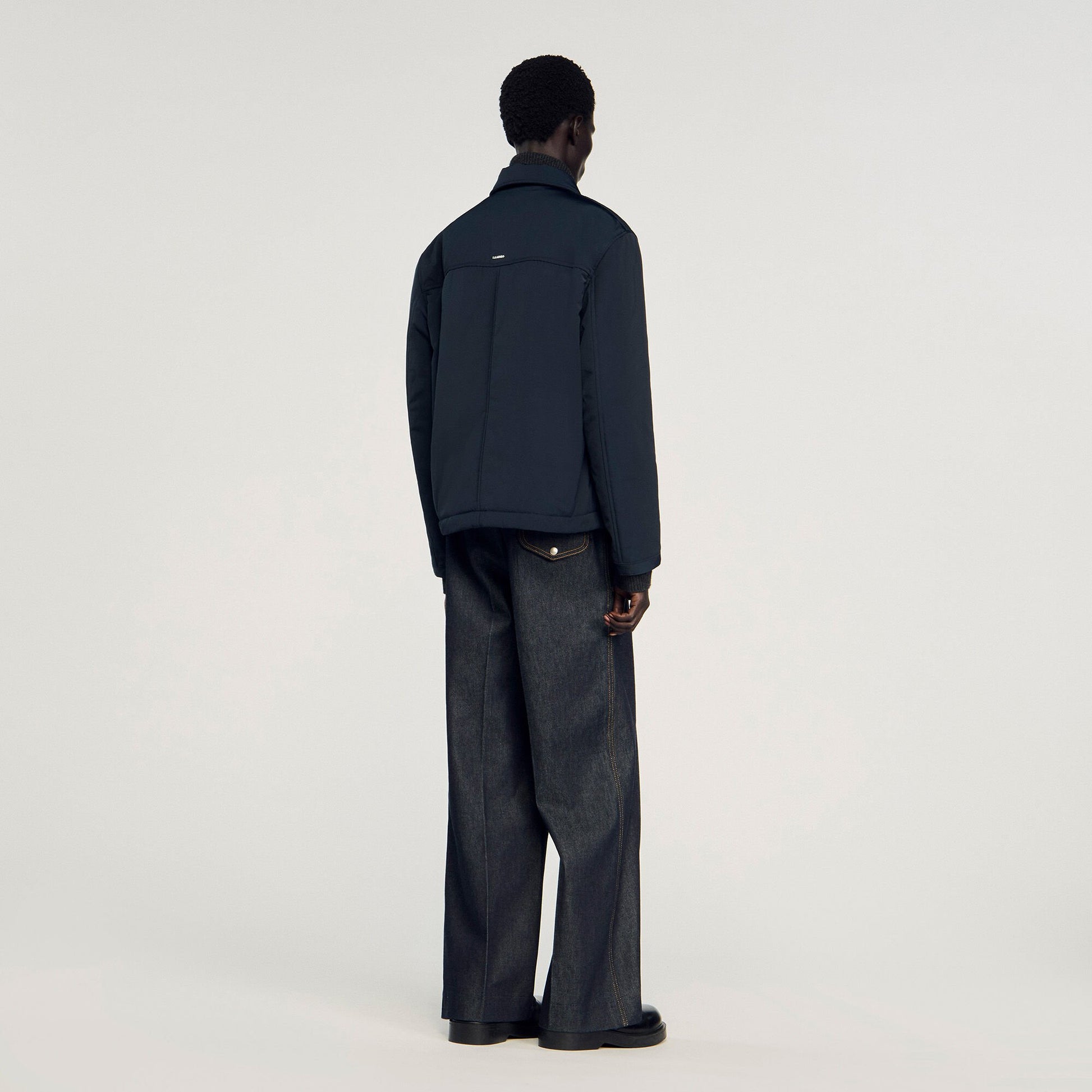 Sandro Quilted zip-up jacket Navy Blue