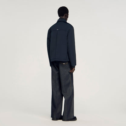Sandro Quilted zip-up jacket Navy Blue