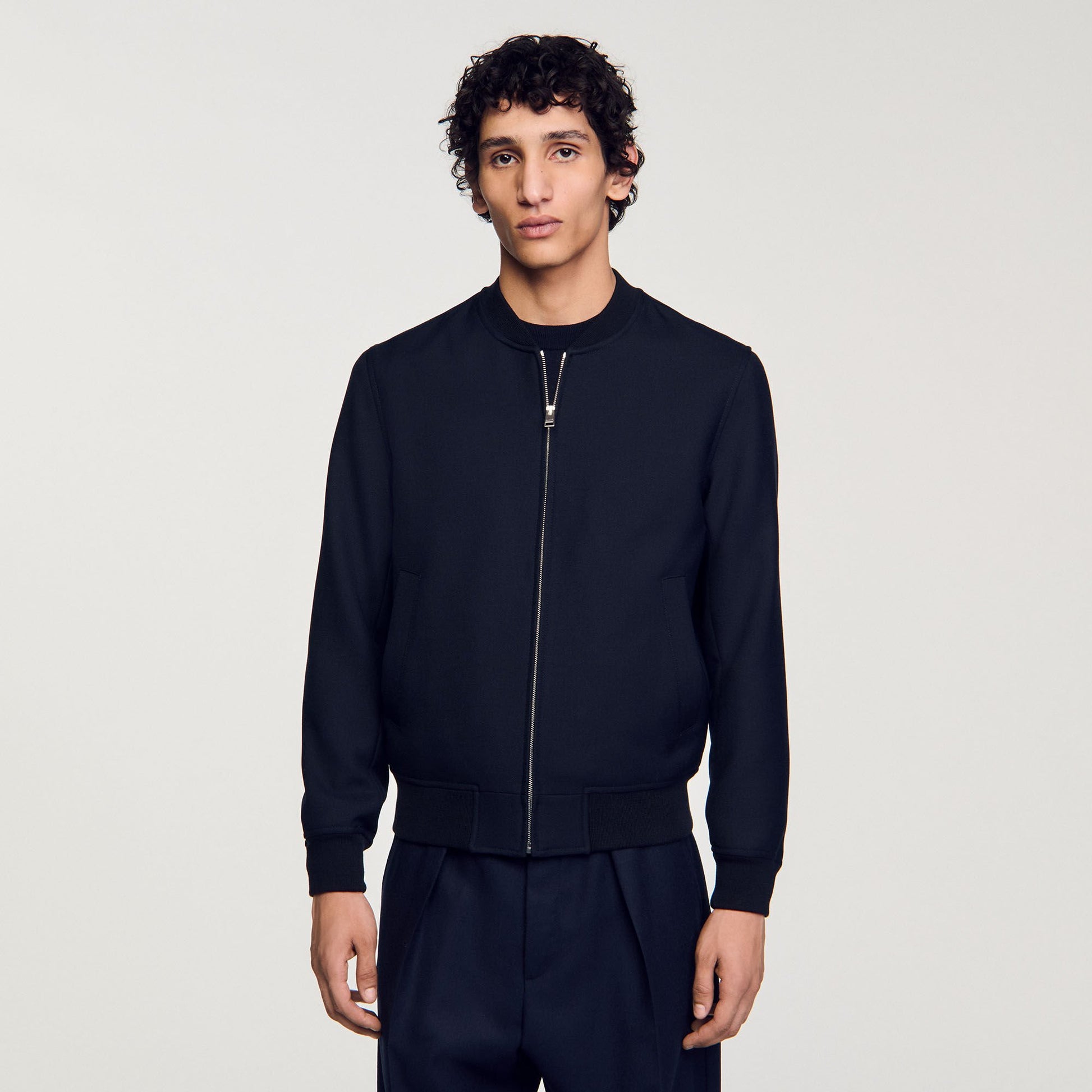Sandro Zip-up varsity jacket Navy Blue