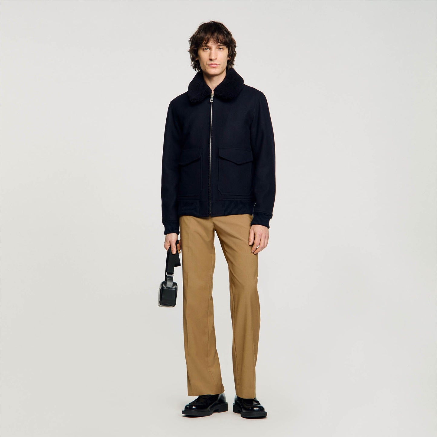 Sandro Wool aviator jacket Navy Blue