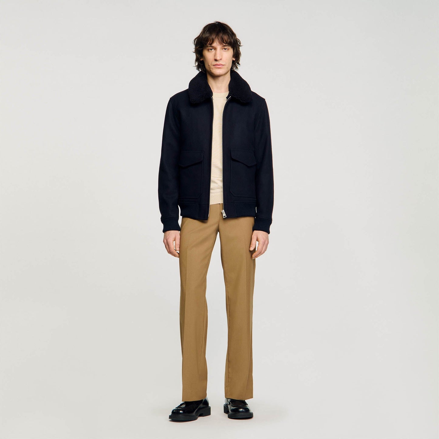 Sandro Wool aviator jacket Navy Blue