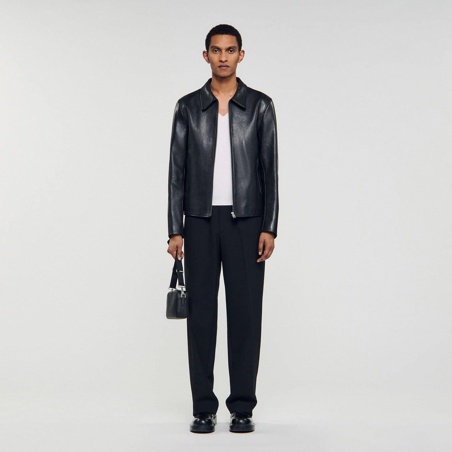 Sandro Zip-up leather jacket Black