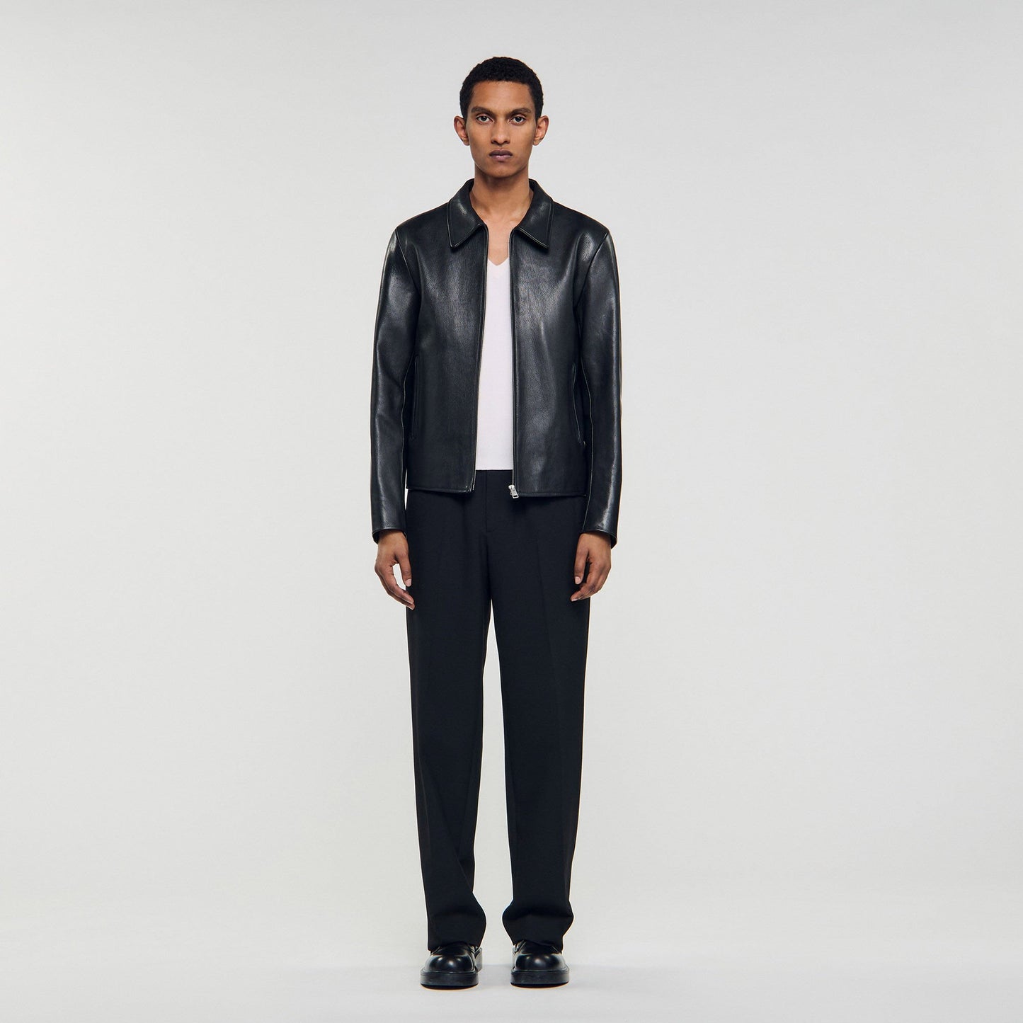 Sandro Zip-up leather jacket Black