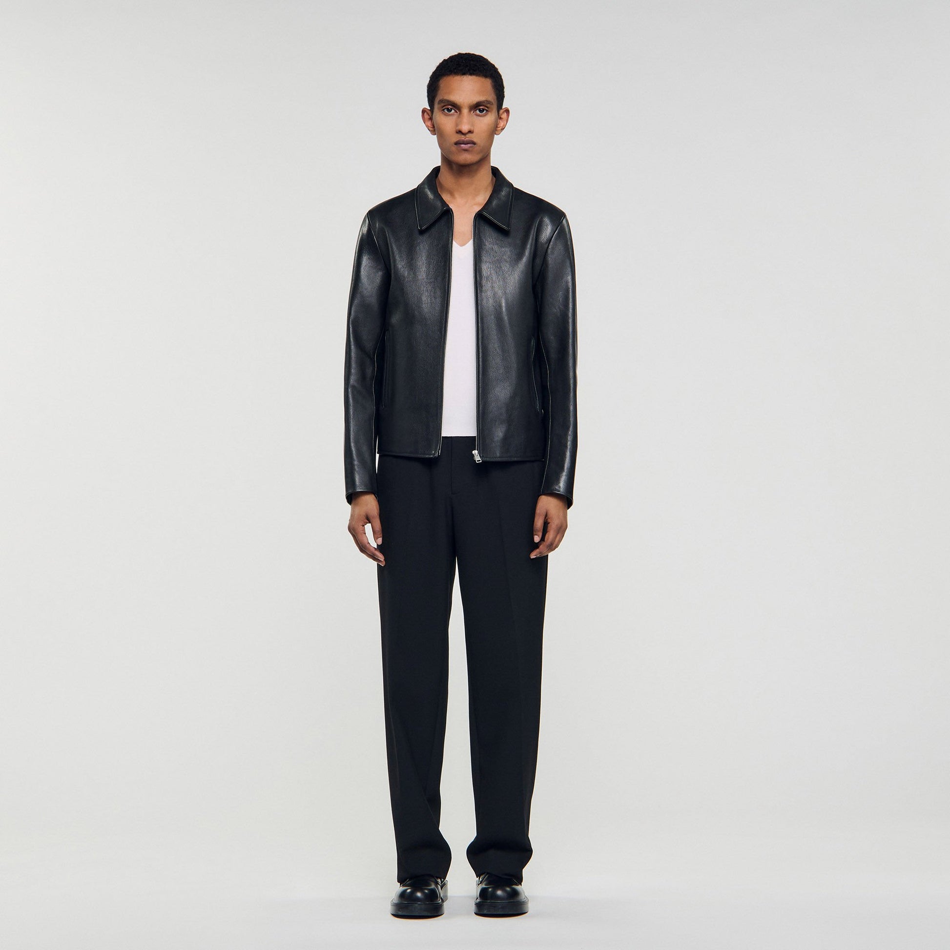 Sandro Zip-up leather jacket Black