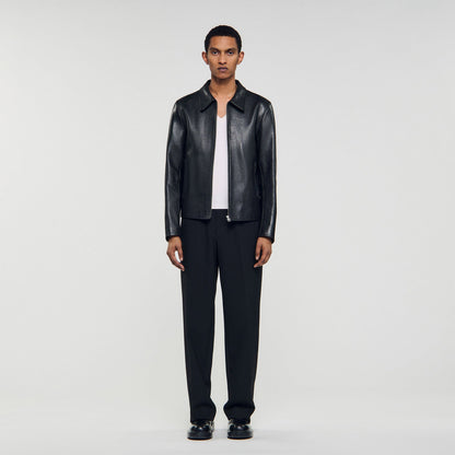 Sandro Zip-up leather jacket Black