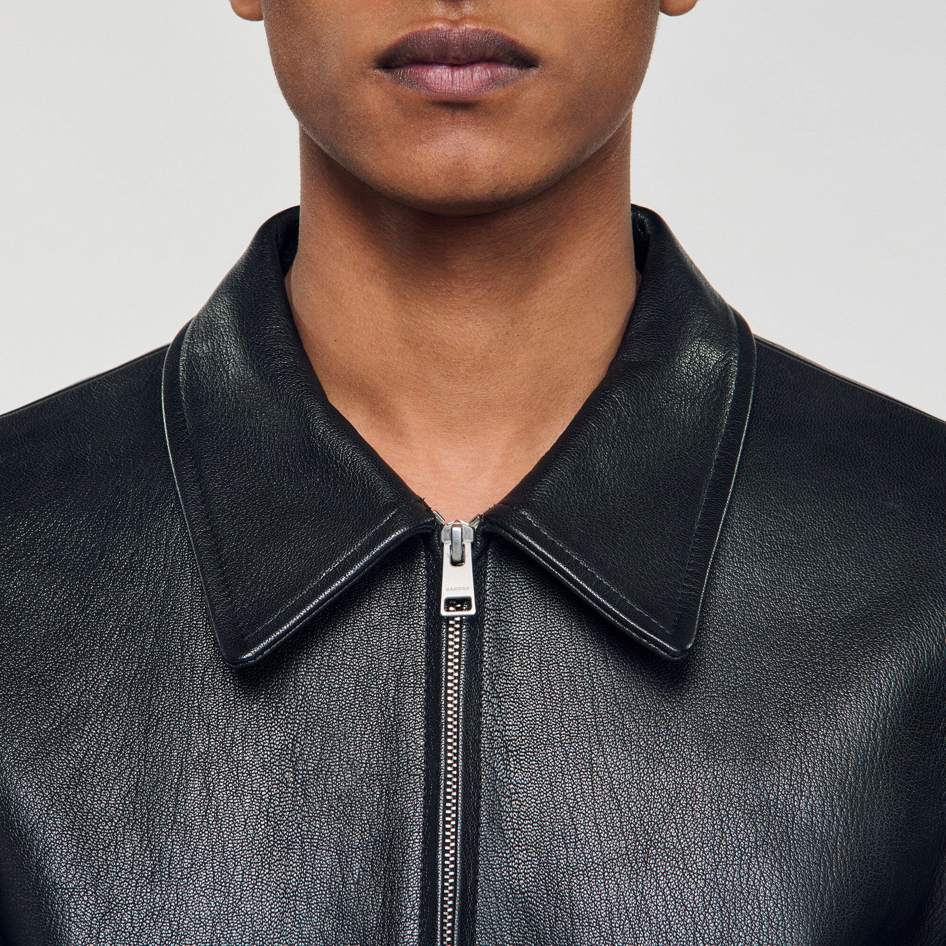 Sandro Zip-up leather jacket Black