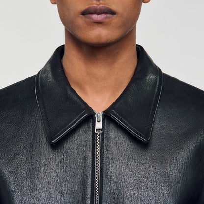 Sandro Zip-up leather jacket Black