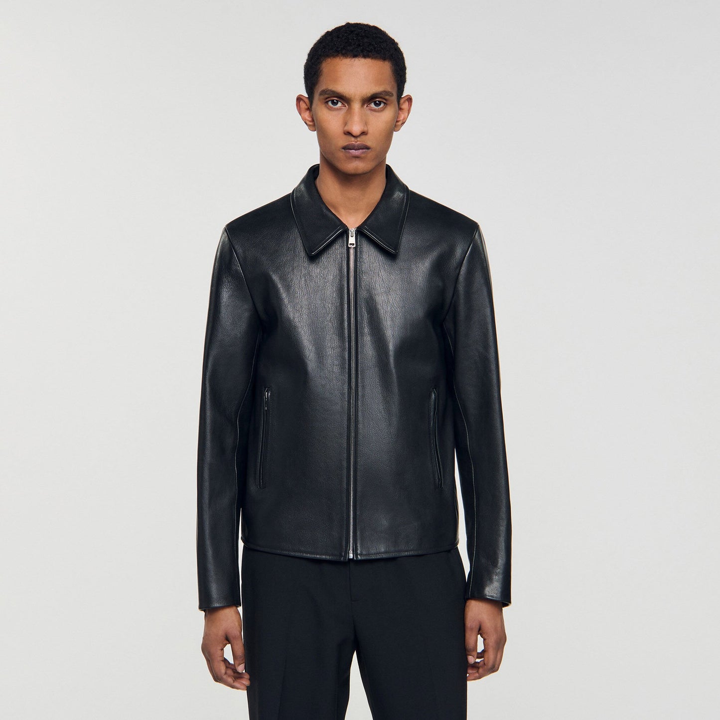 Sandro Zip-up leather jacket Black
