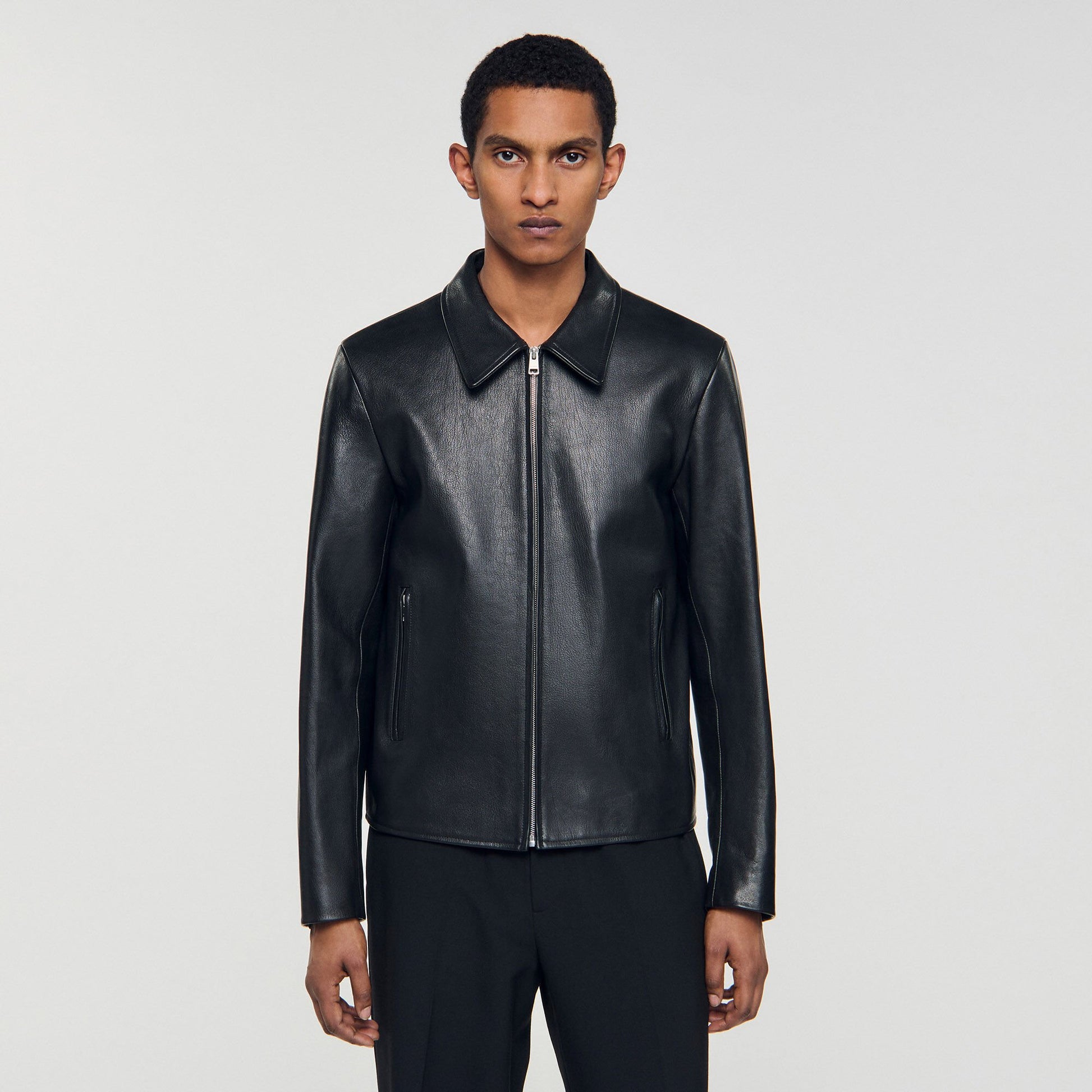 Sandro Zip-up leather jacket Black
