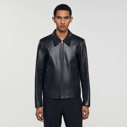 Sandro Zip-up leather jacket Black
