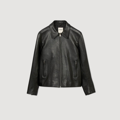 Sandro Zip-up leather jacket Black