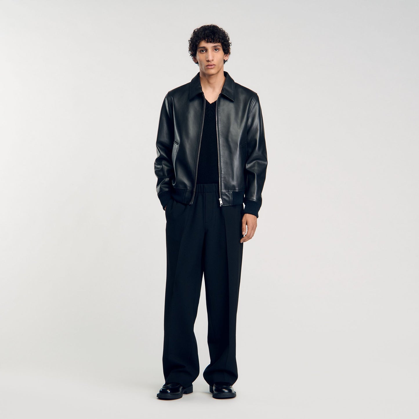 Sandro Plain leather jacket Black