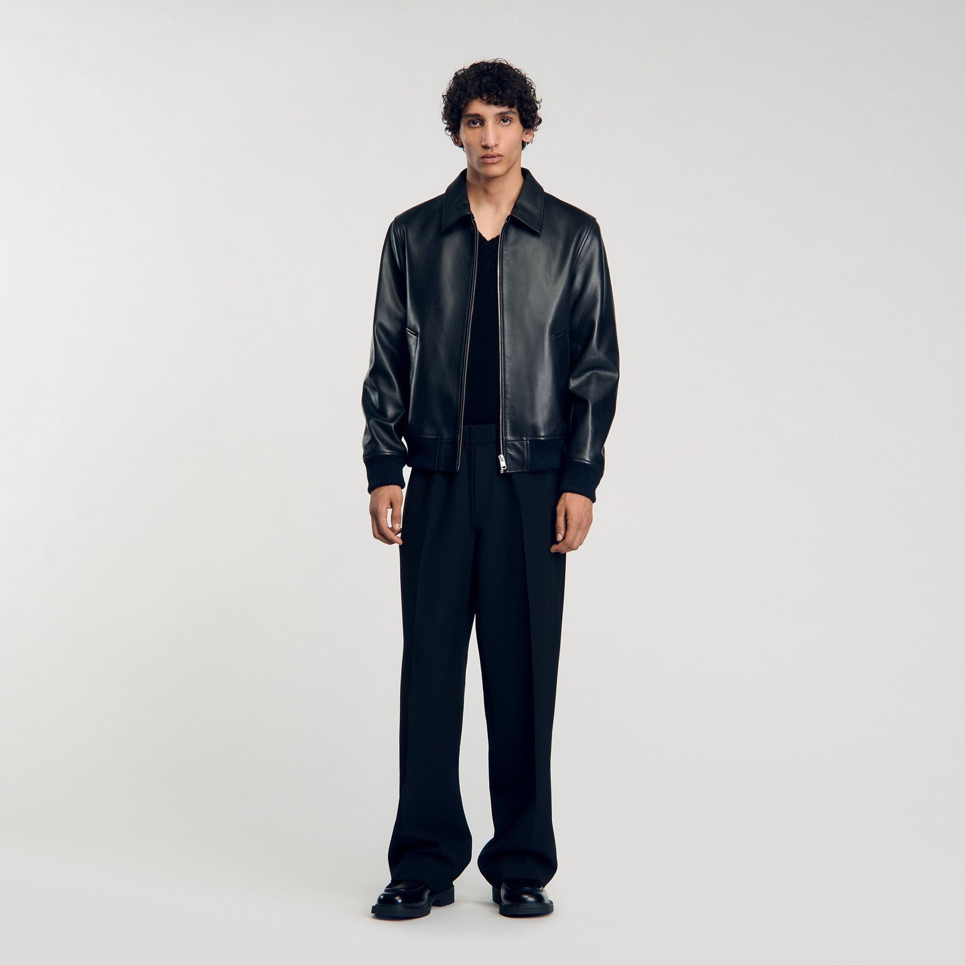 Sandro Plain leather jacket Black