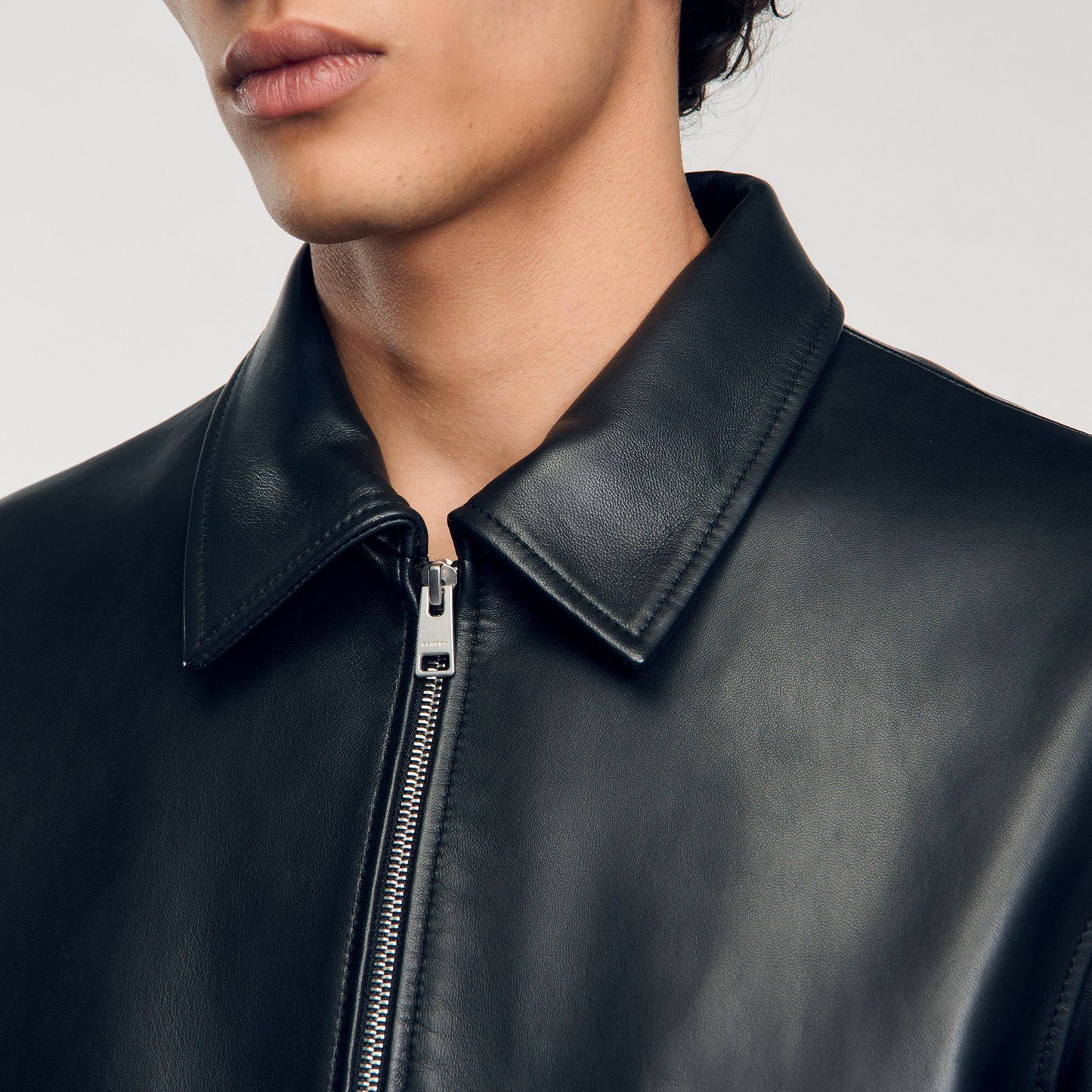 Sandro Plain leather jacket Black