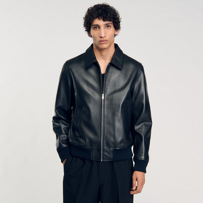 Sandro Plain leather jacket Black